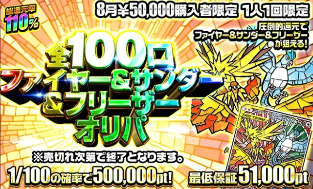8月50000pt購入者限定オリパ
